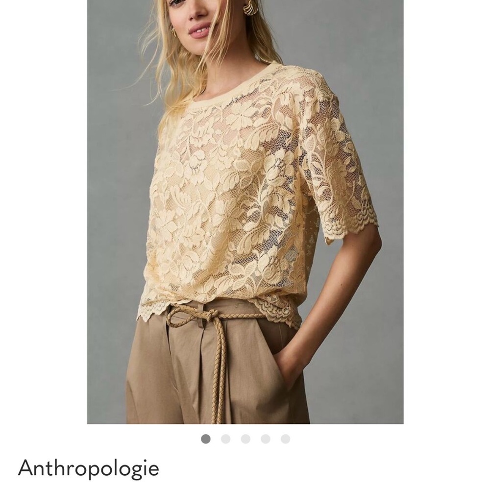 Anthropologie Beige Floral Lace Blouse